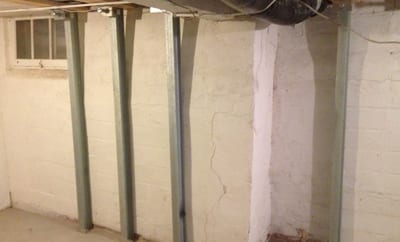 Bowed and cracking walls repaired with I-Beam supports