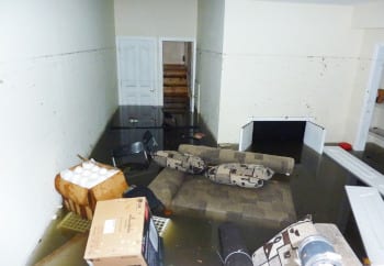 Flooded basement that could have been prevented by using D-Bug Waterproofing