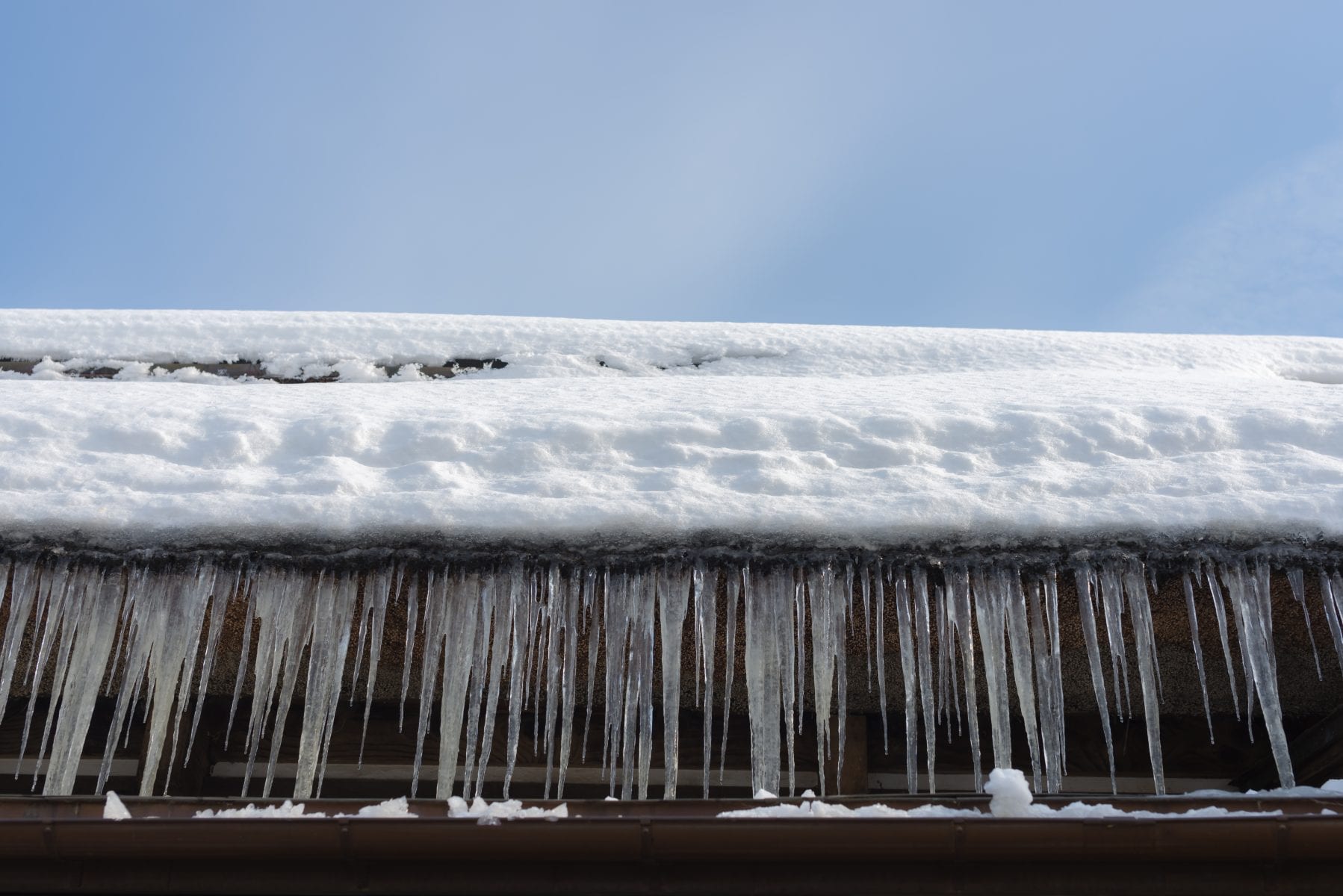 Ice dams on gutter of home